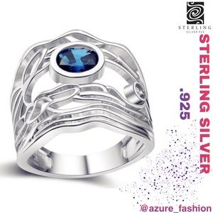 SS .925 STAMPED Statement Sapphire Wave Ring!